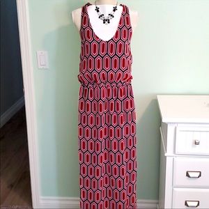 BANANA REPUBLIC Red Geometric Design w/Spaghetti Strap Maxi Dress, Size 6